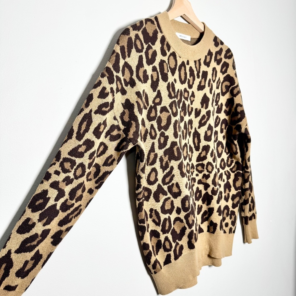 Moussy Cheetah Animal Print Cotton Blend Crewneck Sweater Sz L